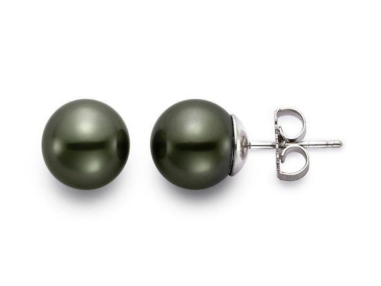 MASTOLONI - 18K White Gold 9-9.5MM Black Round Tahitian Pearl Earring