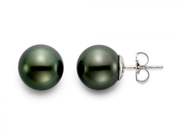 MASTOLONI - 18K White Gold 11-11.5MM Black Round Tahitian Pearl Earring