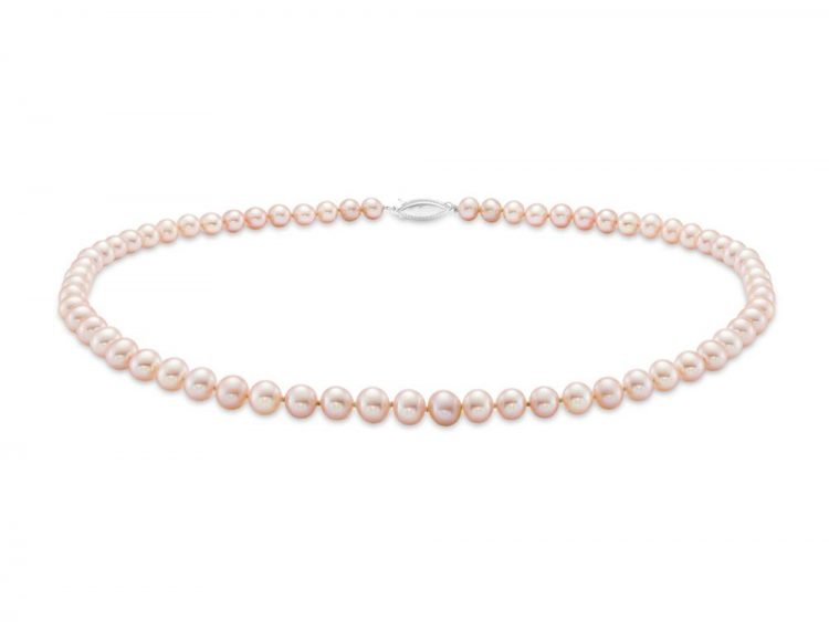 MASTOLONI - 14K White Gold 6-6.5MM Pink Round Freshwater Pearl Strand 18 Inches