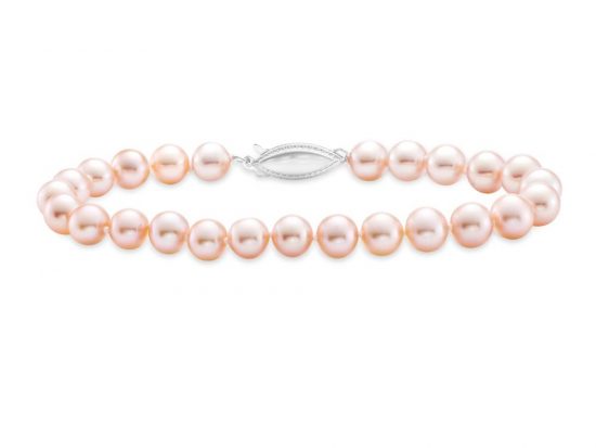 MASTOLONI - 14K White Gold 7-7.5MM Pink Round Freshwater Pearl Bracelet 7.25 Inches