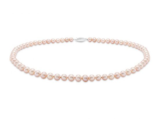 MASTOLONI - 14K White Gold 7-7.5MM Pink Round Freshwater Pearl Strand 18 Inches