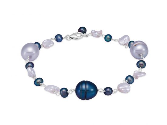 MASTOLONI - 14K White Gold 3.5-9MM Multicolor Black & White Keshi Freshwater Pearl Bracelet 8 Inches