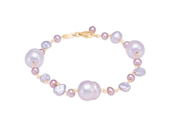 MASTOLONI - 14K Yellow Gold 3.5-9MM Multicolor Pink & White Keshi Freshwater Pearl Bracelet 8 Inches