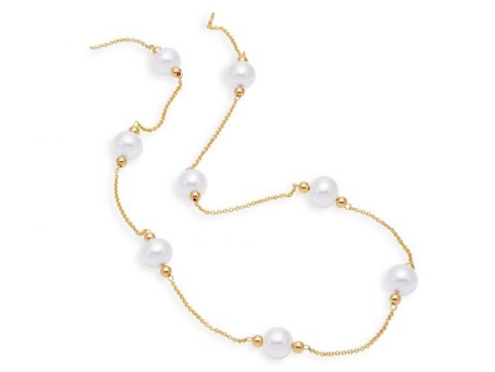 MASTOLONI - 14K Yellow Gold 7-8MM White Near Round Freshwater Pearl Necklace 18 Inches