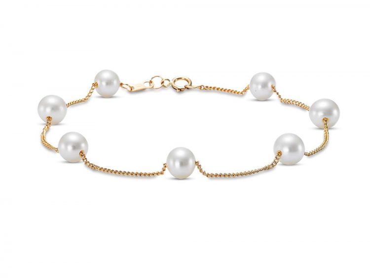 MASTOLONI - 14K Yellow Gold 5.5-6MM White Round Freshwater Pearl Bracelet 7.5 Inches