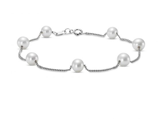 MASTOLONI - 14K White Gold 5.5-6MM White Round Freshwater Pearl Bracelet 7.5 Inches