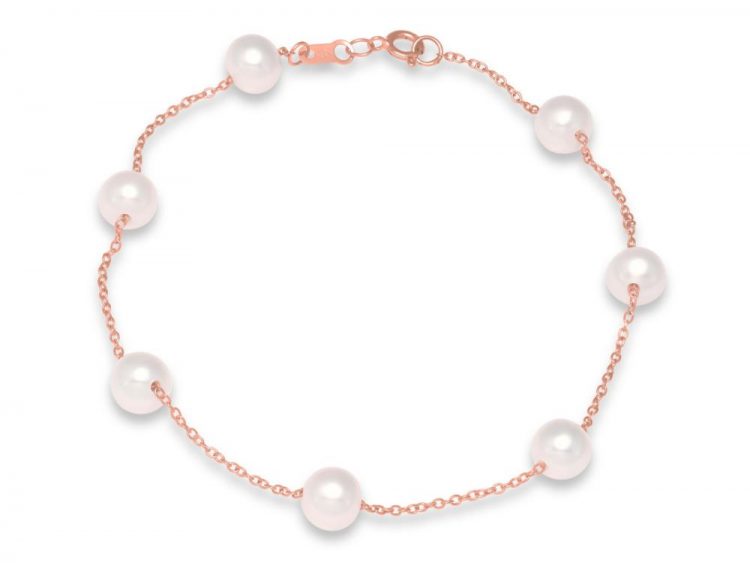 MASTOLONI - 14K Rose Gold 5.5-6MM White Round Freshwater Pearl Bracelet 7.5 Inches