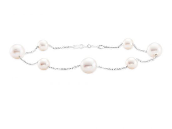 MASTOLONI - 14K White Gold 5.5-7.5MM White Round Freshwater Pearl Bracelet 7.5 Inches