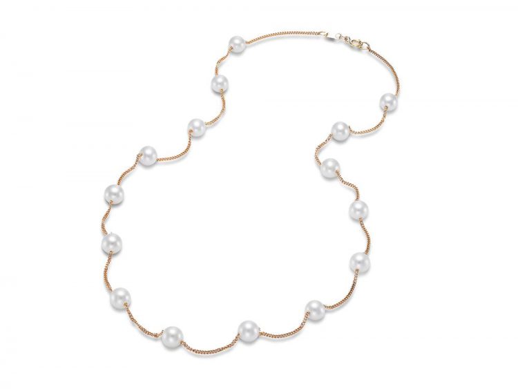 MASTOLONI - 14K Yellow Gold 5.5-6MM White Round Freshwater Pearl Necklace 17 Inches