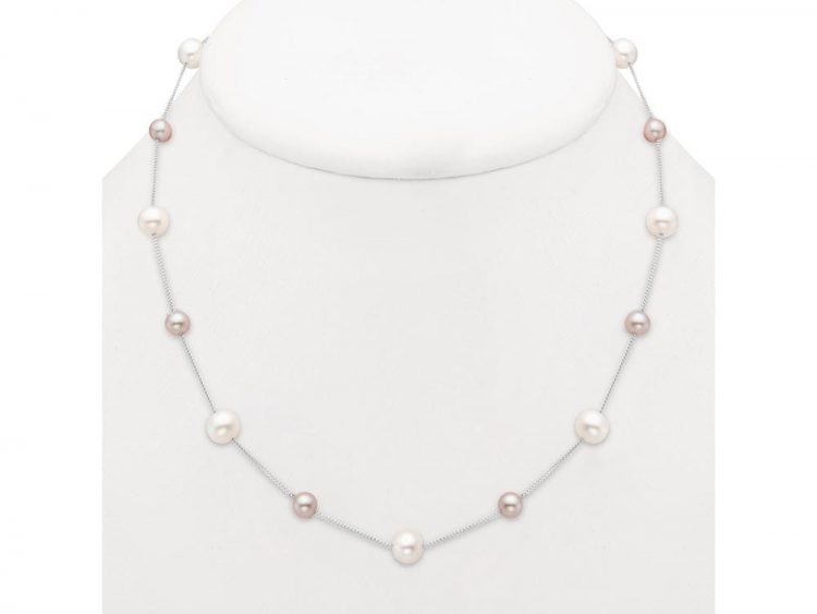 MASTOLONI - 14K White Gold 5.5-7.5MM White Near Round Freshwater Pearl Necklace 17 Inches