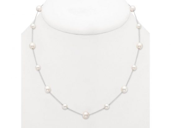 MASTOLONI - 14K White Gold 5.5-7.5MM White Round Freshwater Pearl Necklace 17 Inches