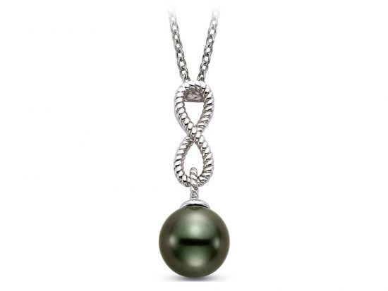 MASTOLONI - 14K White Gold 8-9MM Black Round Tahitian Pearl Pendant 18 Inches