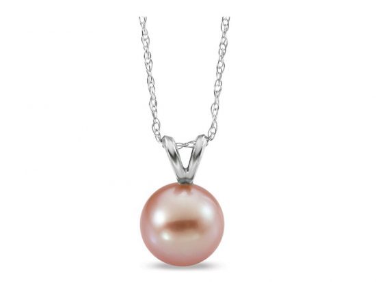 MASTOLONI - 14K White Gold 6-6.5MM Pink Round Freshwater Pearl Pendant 18 Inches