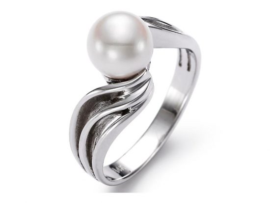 MASTOLONI - 14K White Gold 7-7.5MM White Round Freshwater Pearl Ring