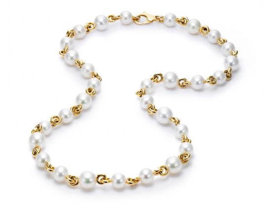MASTOLONI - 18K Yellow Gold 7.5-9MM White Round Cultured Pearl Necklace 24 Inches
