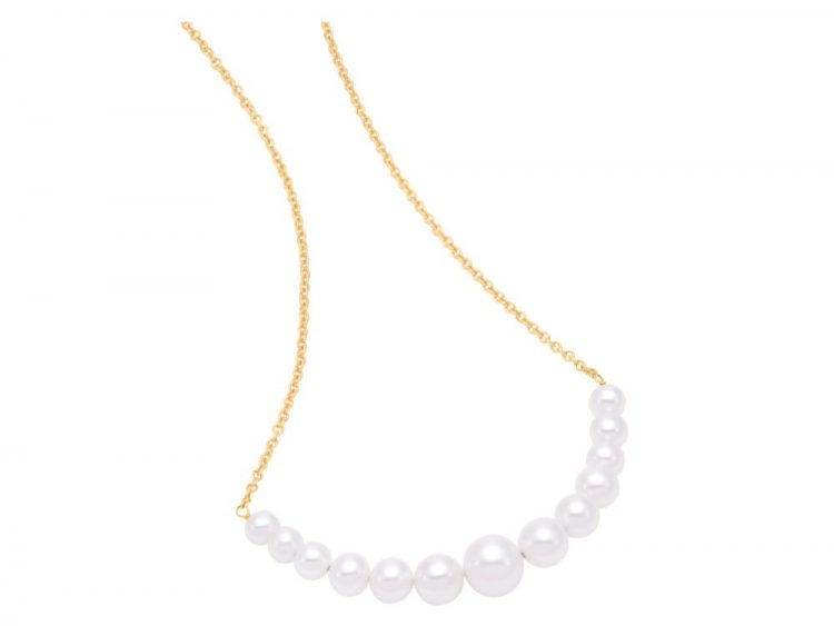 MASTOLONI - 14K Yellow Gold 4.5-8MM White Near Round Freshwater Pearl Necklace 18 Inches