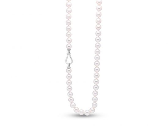 MASTOLONI - 18K White Gold 8-8.5MM White Round "A2" Quality Akoya Pearl Convertible Necklace/Bracelet Combo with 84 Diamonds 0.60 TCW 26.5 Inches