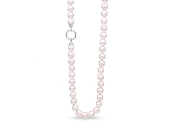 MASTOLONI - 18K White Gold 8-8.5MM White Round "A2" Quality Akoya Pearl Convertible Bracelet/Necklace Combo with 84 Diamonds 0.60 TCW 26.5 Inches