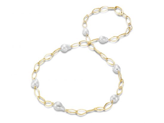 MASTOLONI - 18K Yellow Gold 15-18MM White Baroque Freshwater Pearl Necklace 38 Inches