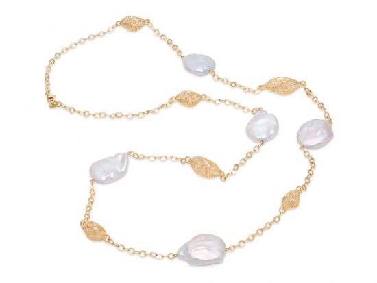 MASTOLONI - 18K Yellow Gold 17-20MM White Baroque Freshwater Pearl Necklace 32 Inches
