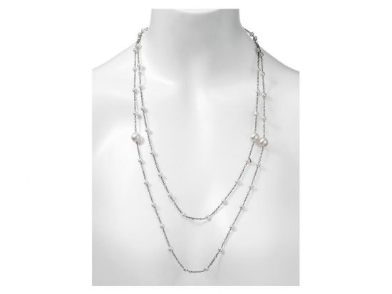 MASTOLONI - 18K White Gold 5-11MM White Rice Shaped Cultured Pearl Necklace 54 Inches