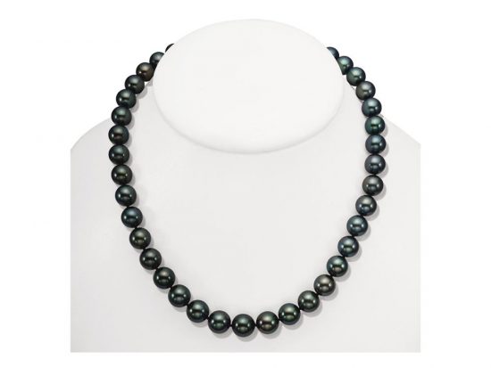 MASTOLONI - 18K Yellow Gold 11.5-10.1MM Black with Green Overtones Round Tahitian Pearl Strand 17 Inches