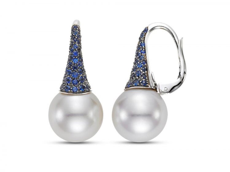 MASTOLONI - 18K White Gold 13.25MM White Round South Sea Pearl Clip/Lever Back Earring 1.06 TCW