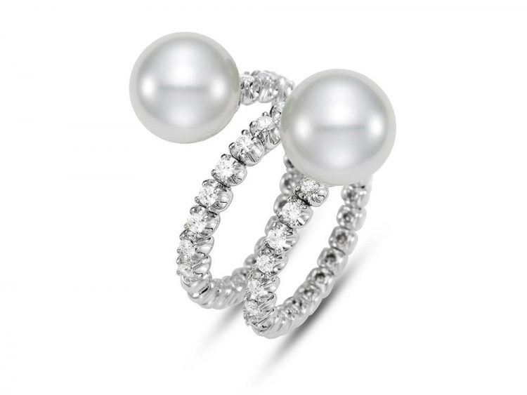 MASTOLONI - 18K White Gold 10.5MM White Round South Sea Pearl Ring with 27 Diamonds 0.59 TCW